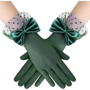 Women's Bow Gloves Green Short Lace Evening Wedding Accessories Party Prom
